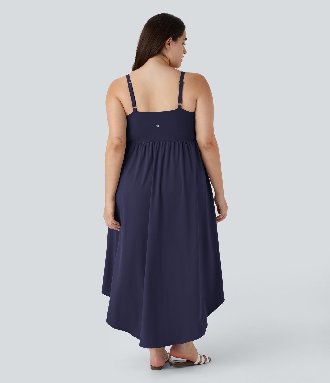 Breezeful ™ Dos Nu Asymétrique Ourlet Croisé 2 Pièces Poche Latérale Fluide Midi Séchage Rapide Casual Robe Grande Taille