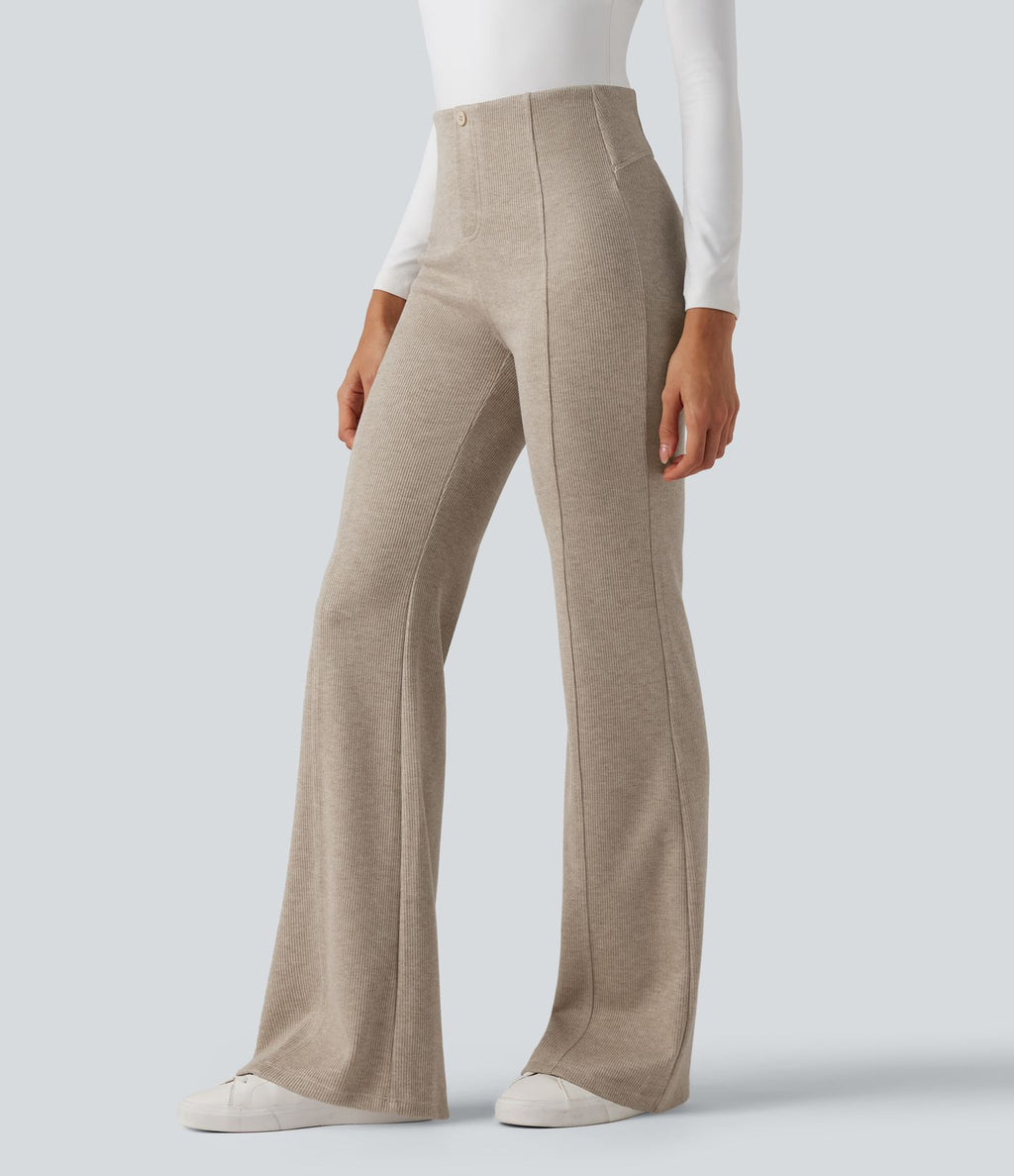 Pantalon  taille haute décontracté évasé côtelé gainant