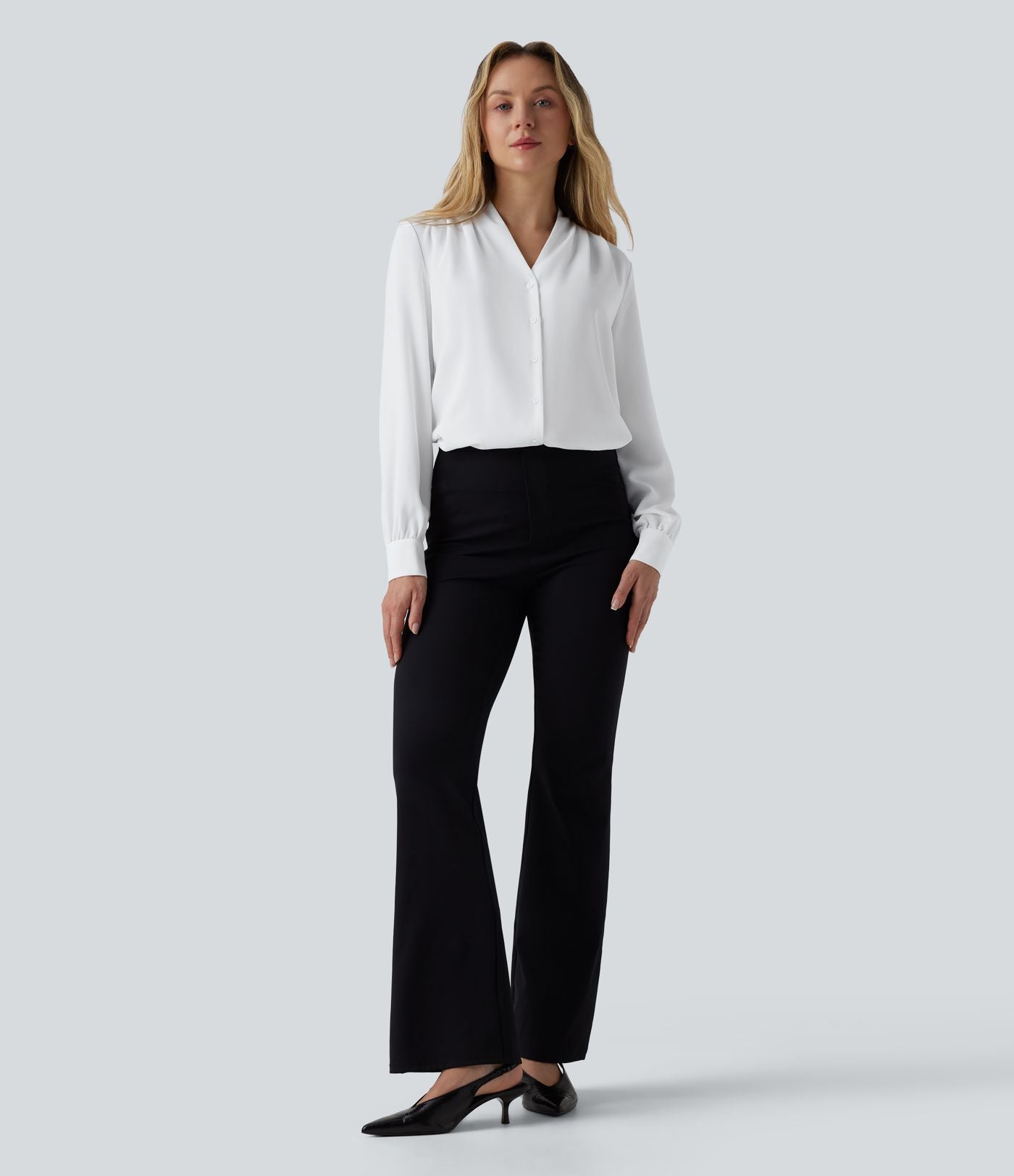 Chemise de travail décontractée col V manches longues avec boutonnage