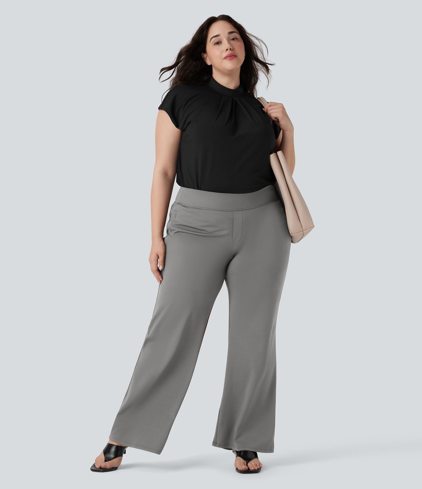 Pantalon tailleur évasé grande taille taille haute Halara Flex™ DayStretch avec poches zippées latérales