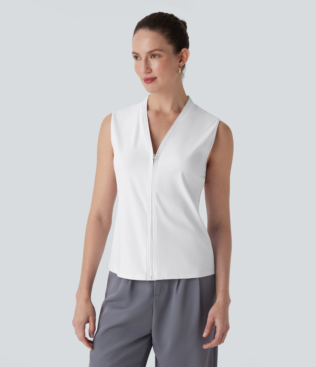 Blouse de travail Softlyzero™ Airy col V zippée sans manches Cool Touch - UPF50+