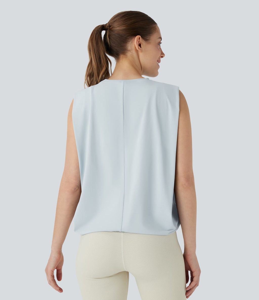 Débardeur de yoga col rond froncé, tissu rafraîchissant - Protection UPF50+