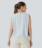 Débardeur de yoga col rond froncé, tissu rafraîchissant - Protection UPF50+