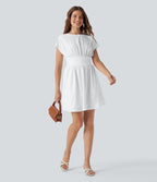 Robe de travail mini Breezeful™ manches chauve-souris courtes fluide séchage rapide avec poches latérales