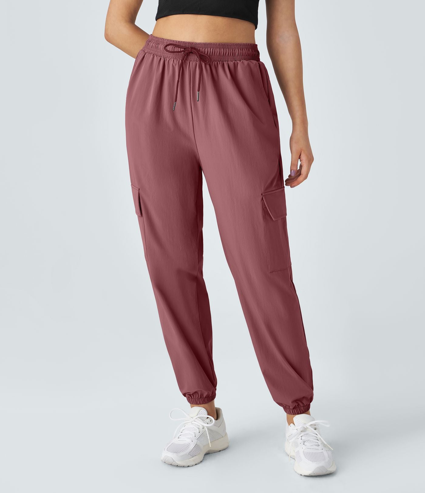 Jogging Cargo Casual à Taille Mi-Haute Cordon de Serrage et Poches Latérales