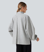 Sweat-shirt col montant à manches longues ourlet asymétrique avec poche