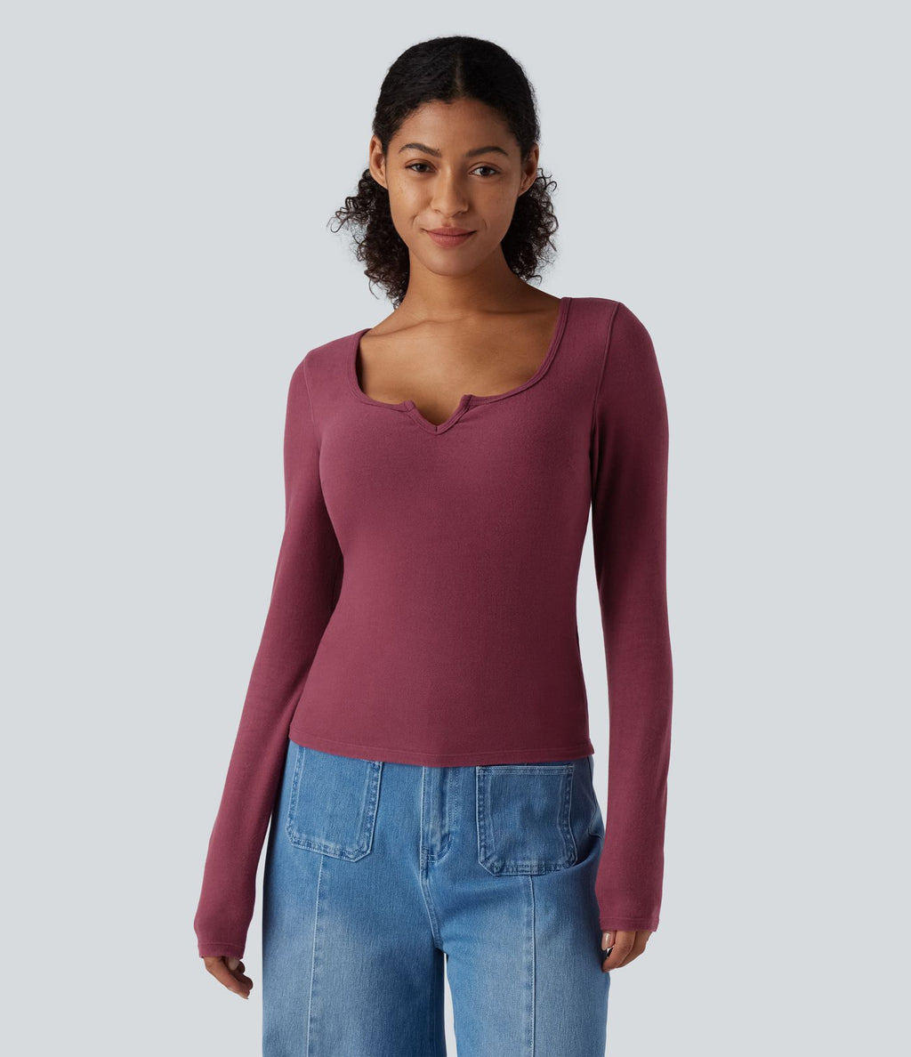 T-shirt décontracté chaud push-up à col cranté et manches longues - Bonnets E-G