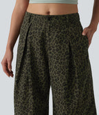 Pantalon léopard casual court taille mi-haute avec poches