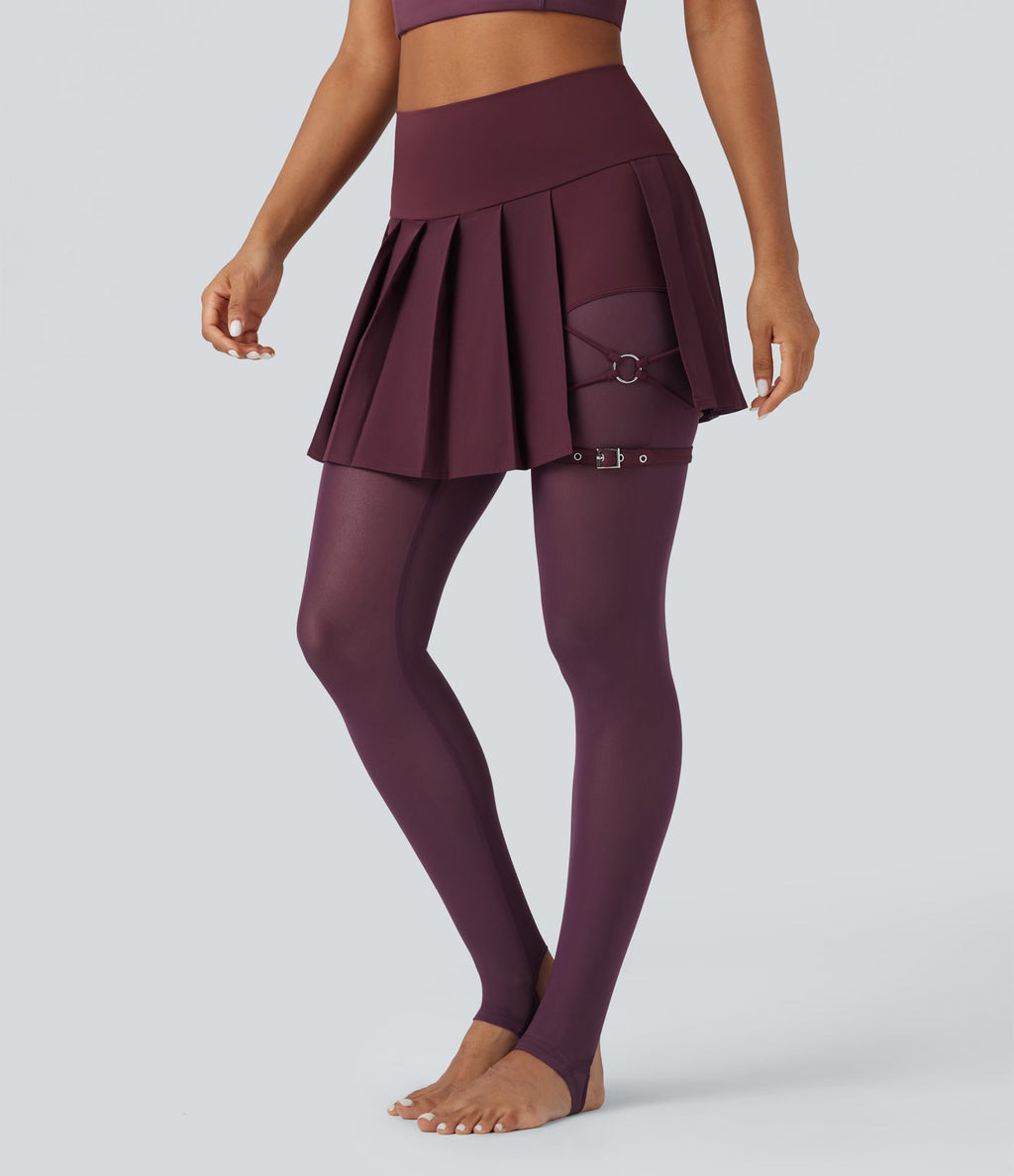Legging à jupe étrier danse Breezeful™ 2-en-1 taille haute plissé résille contrastante séchage rapide avec poches