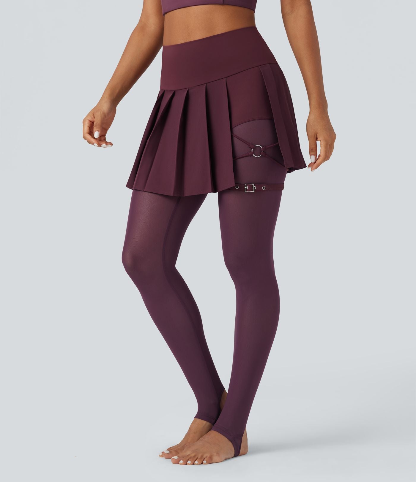 Legging à jupe étrier danse Breezeful™ 2-en-1 taille haute plissé résille contrastante séchage rapide avec poches