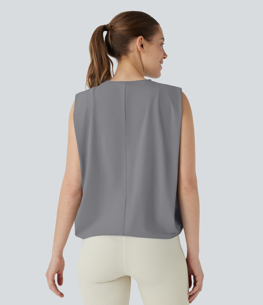 Débardeur de yoga col rond froncé, tissu rafraîchissant - Protection UPF50+