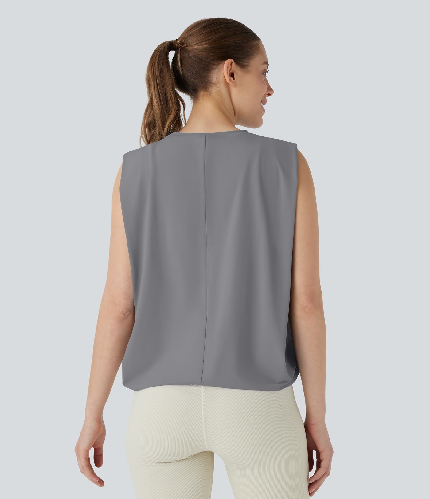 Débardeur de yoga col rond froncé, tissu rafraîchissant - Protection UPF50+