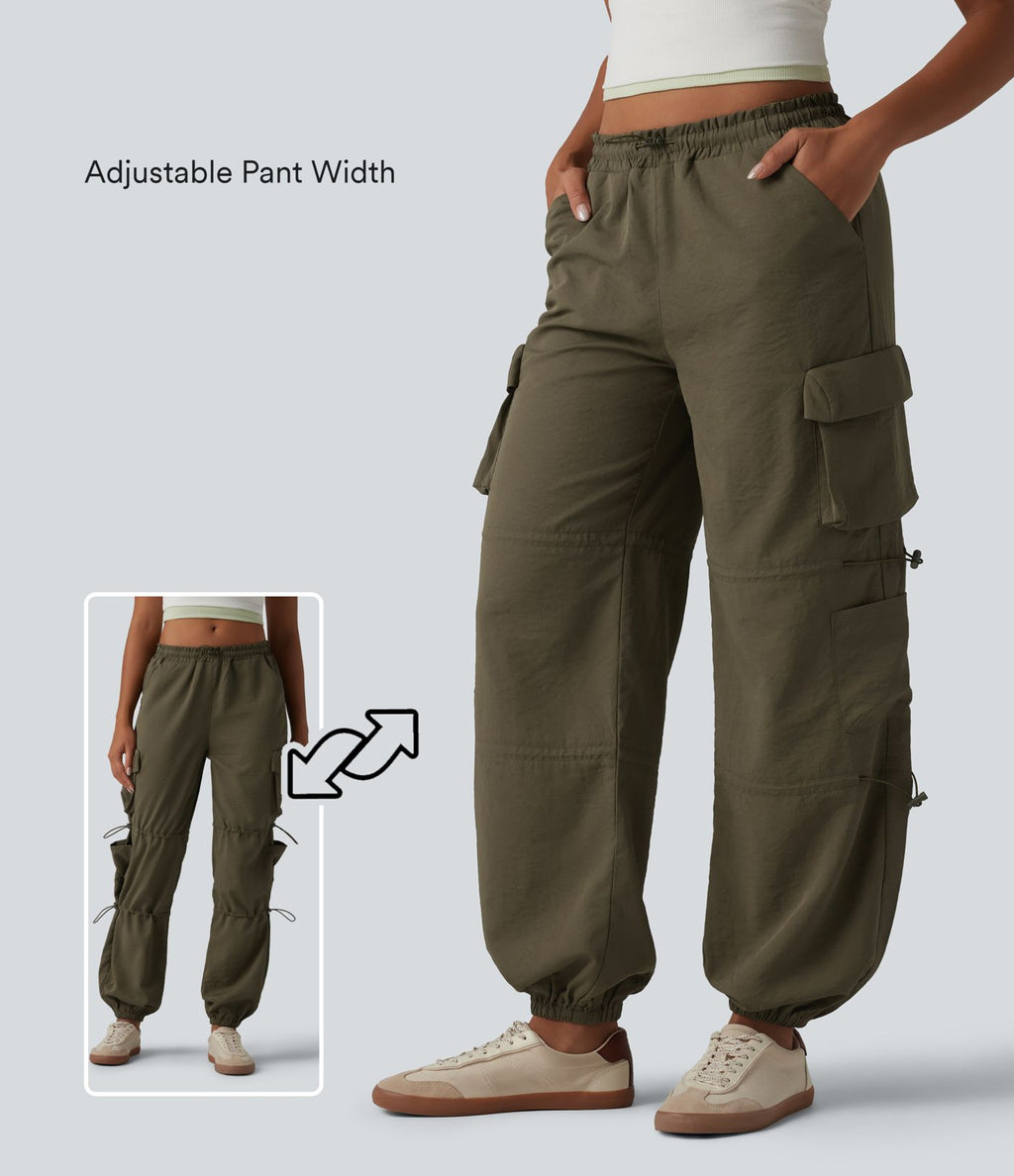 Jogging cargo taille mi-haute avec cordon de serrage réglable et poches