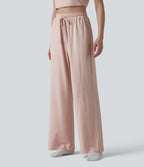 Pantalon de détente ample taille haute avec cordon de serrage et poches