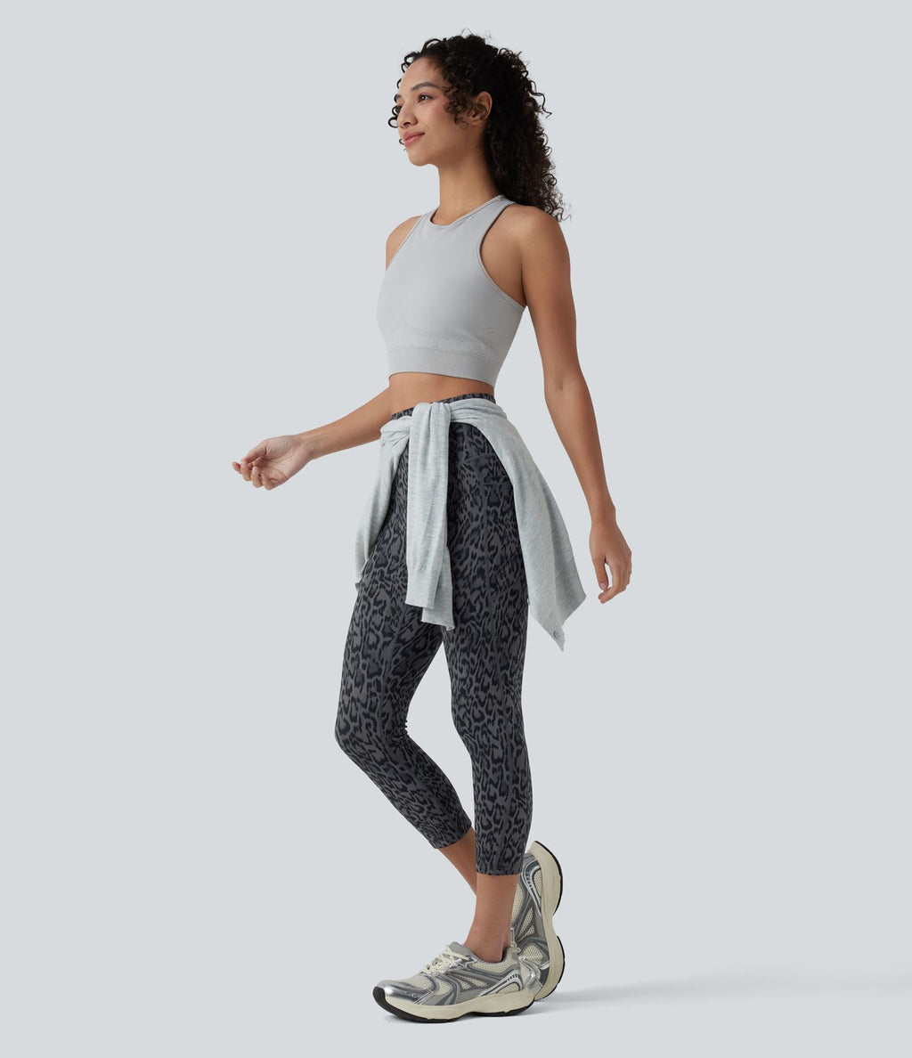 Legging corsaire d'entraînement taille haute gainant imprimé léopard Halara UltraSculpt™ avec poches