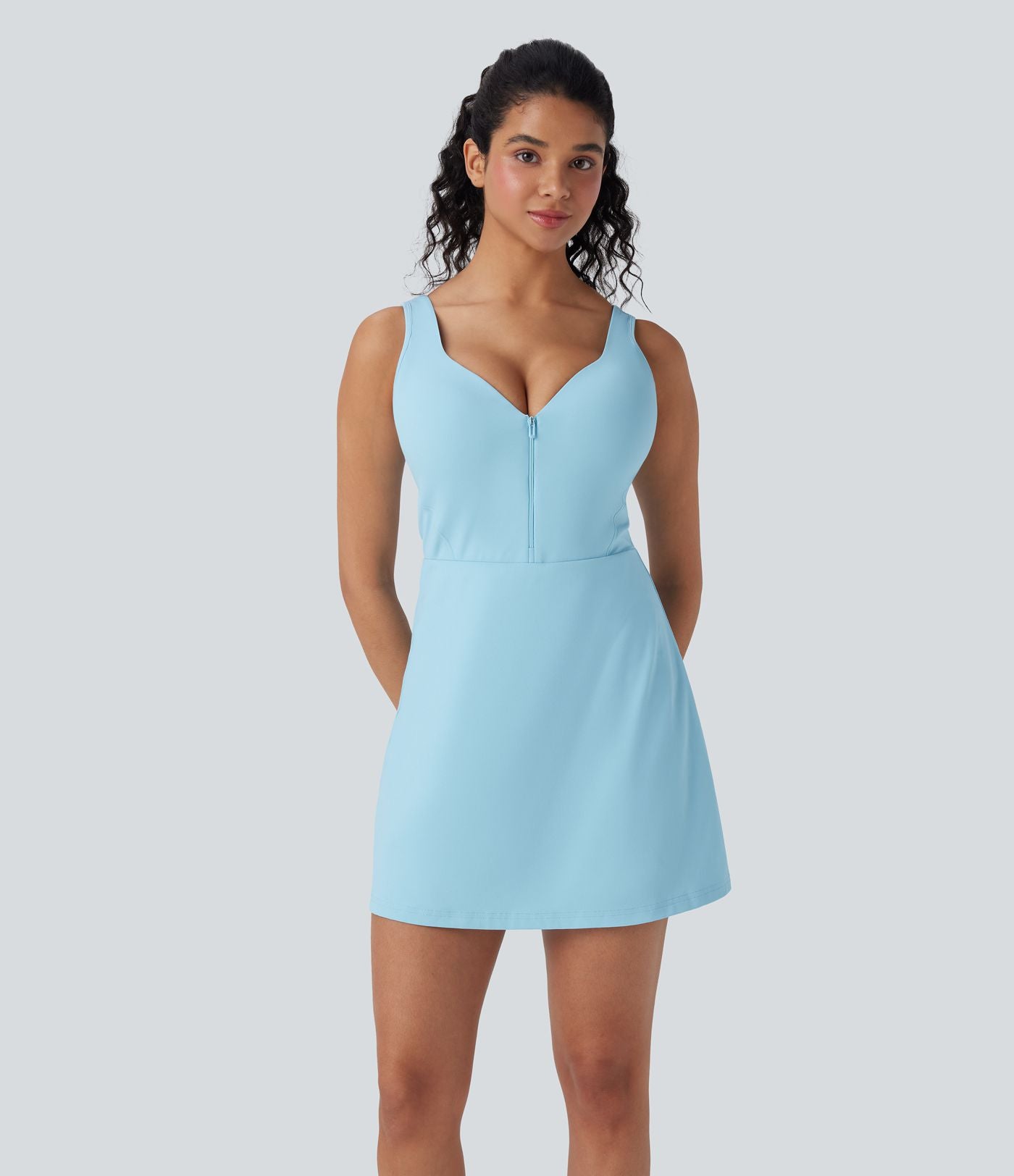 Robe de sport yoga 2-en-1 SoftlyZero™ Plush push-up coques moulées fermeture éclair avec poches édition Easy Peasy E-G