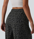 Short ample décontracté à imprimé léopard taille mi-haute, 25 cm, avec poches
