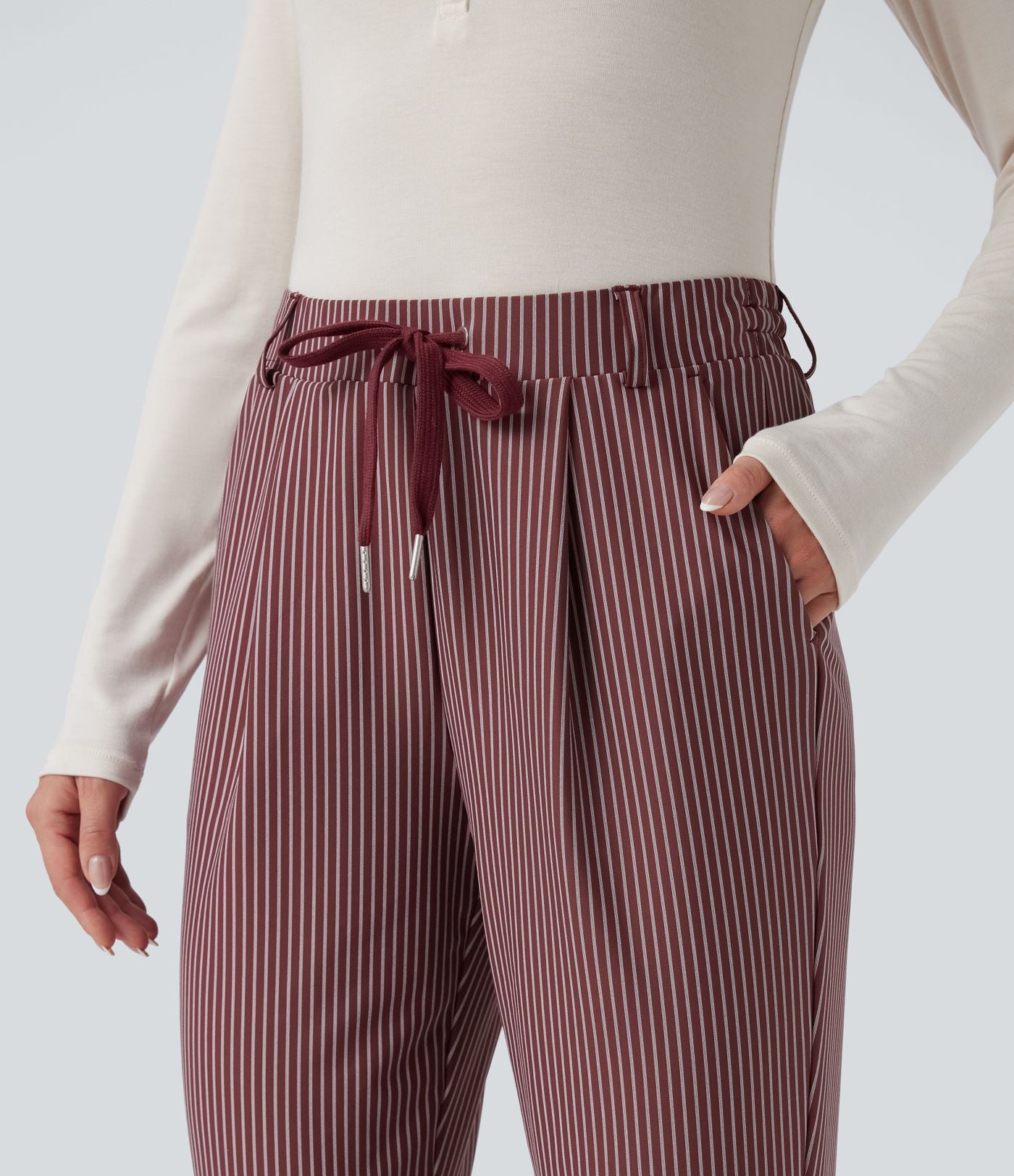 Pantalon Halara Flex™ taille mi-haute à cordon, effet rayé, coupe fuselée avec poches