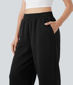 Pantalon jogging molleton coton taille haute avec cordon de serrage et poches