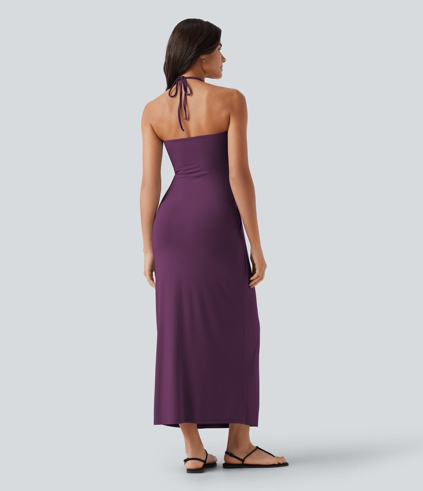 Robe longue dos nu col licou avec nœud et poches