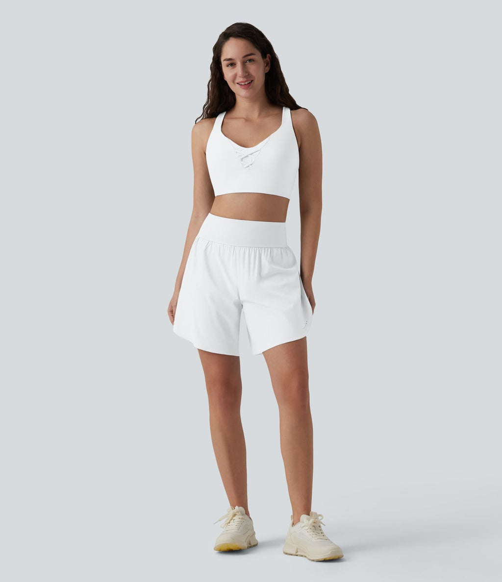 SoftlyZero™ QuickDry Short running 2-en-1 gainant taille haute à pois réfléchissants et ourlet croisé 17,5 cm avec poches