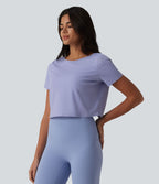 Haut de sport yoga col bateau manches courtes effet frais InstantCool dos ouvert, protection solaire UPF50+