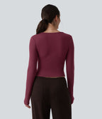 Top réchauffant casual Halara HeatCore col V manches longues croisé avec fronces