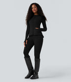 Veste SoftlyZero™ à capuche manches longues avec trous pouces détails plissés et poches-UPF50+