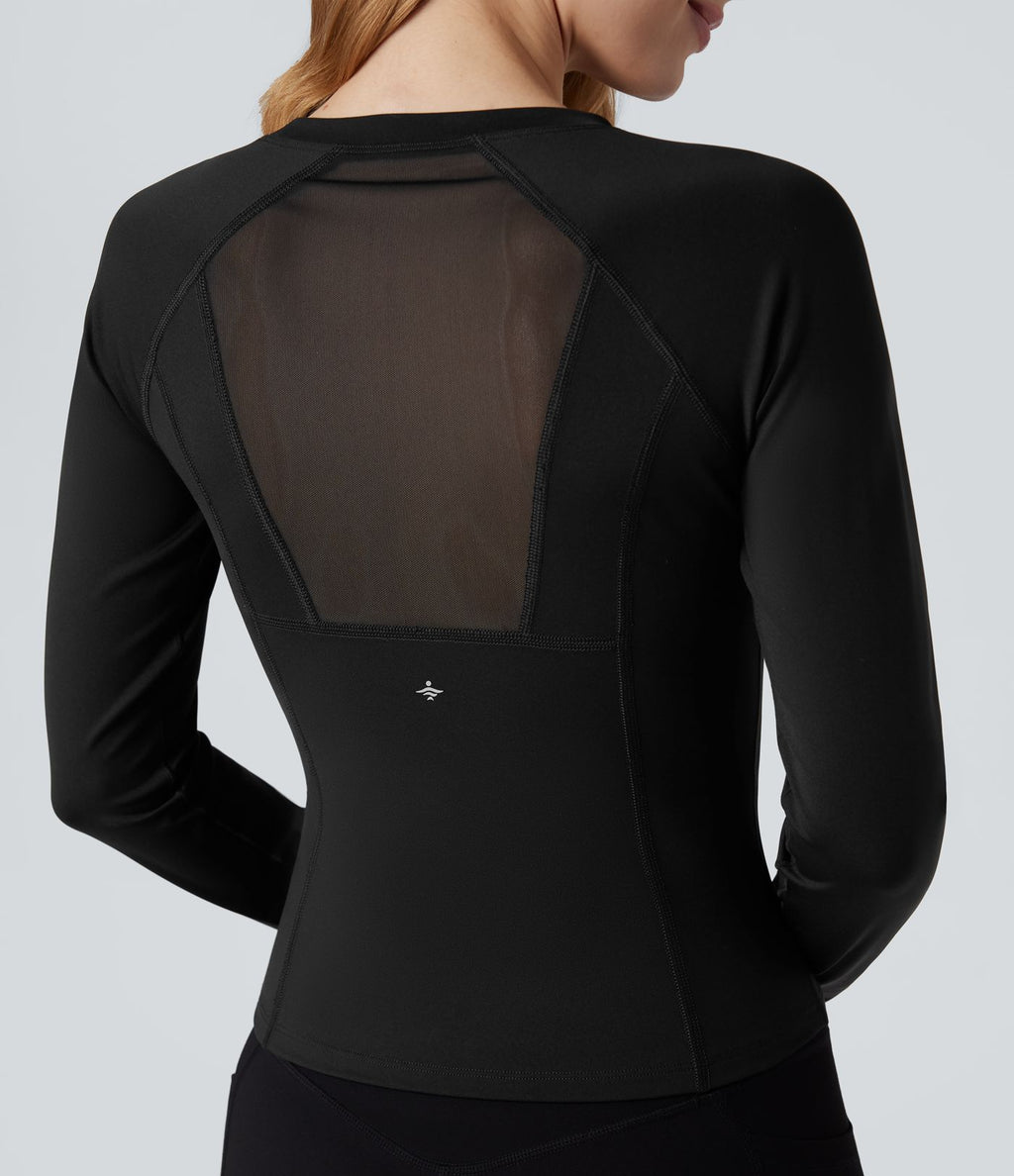 Haut de sport yoga SoftlyZero™ Airy col rond mesh contrastant effet frais InstantCool manches longues avec passe-pouces, protection solaire UPF50+