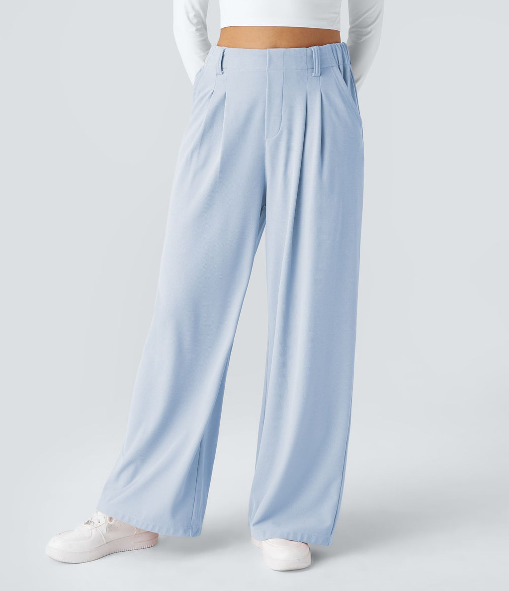 Pantalon Tailleur Large Fluide Halara Flex™ Gaufré Taille Haute Poches Latérales