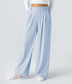 Pantalon Tailleur Large Fluide Halara Flex™ Gaufré Taille Haute Poches Latérales