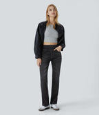 Halara Flex™ Jean bootcut décontracté extensible délavé taille haute à poches multiples