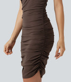 Robe moulante SoftlyZero™ Airy à col rond, sans manches, détails froncés, coussinets amovibles et short gainant amovible