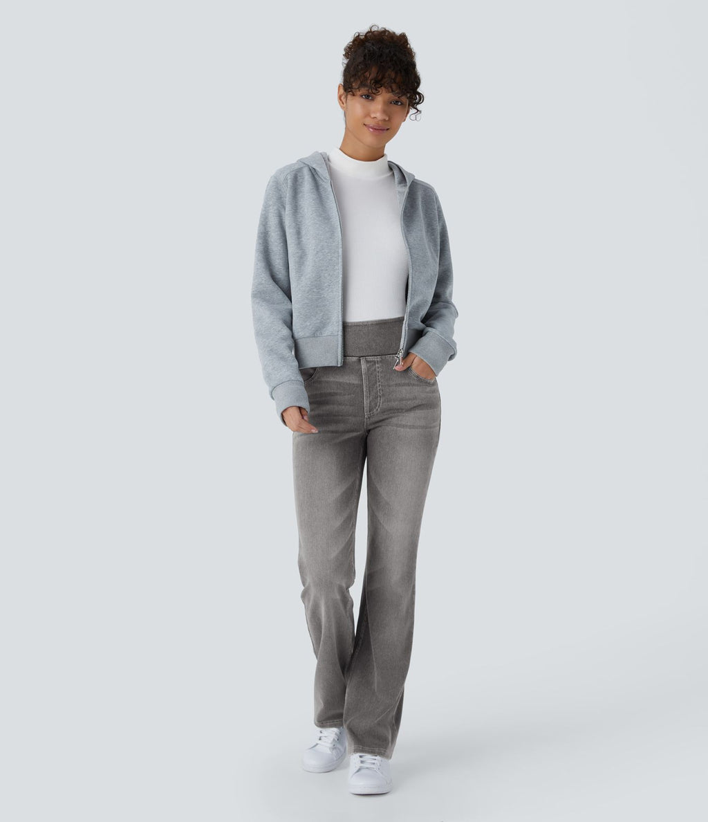 Halara Flex™ Jean bootcut décontracté extensible délavé taille haute à poches multiples