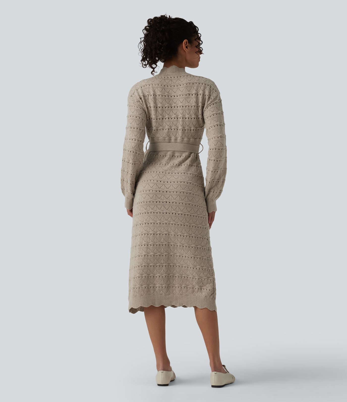 Robe pull midi manches longues avec ceinture