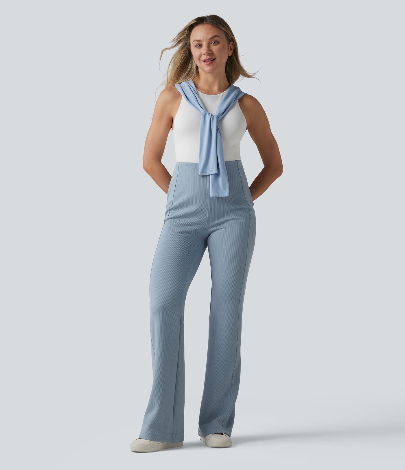 Pantalon évasé casual SpacerTek™ taille haute gainant en maille côtelée à poche