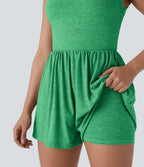 Combishort de villégiature 2-en-1 à dos nu, design torsadé, poches latérales - Édition Easy Peasy