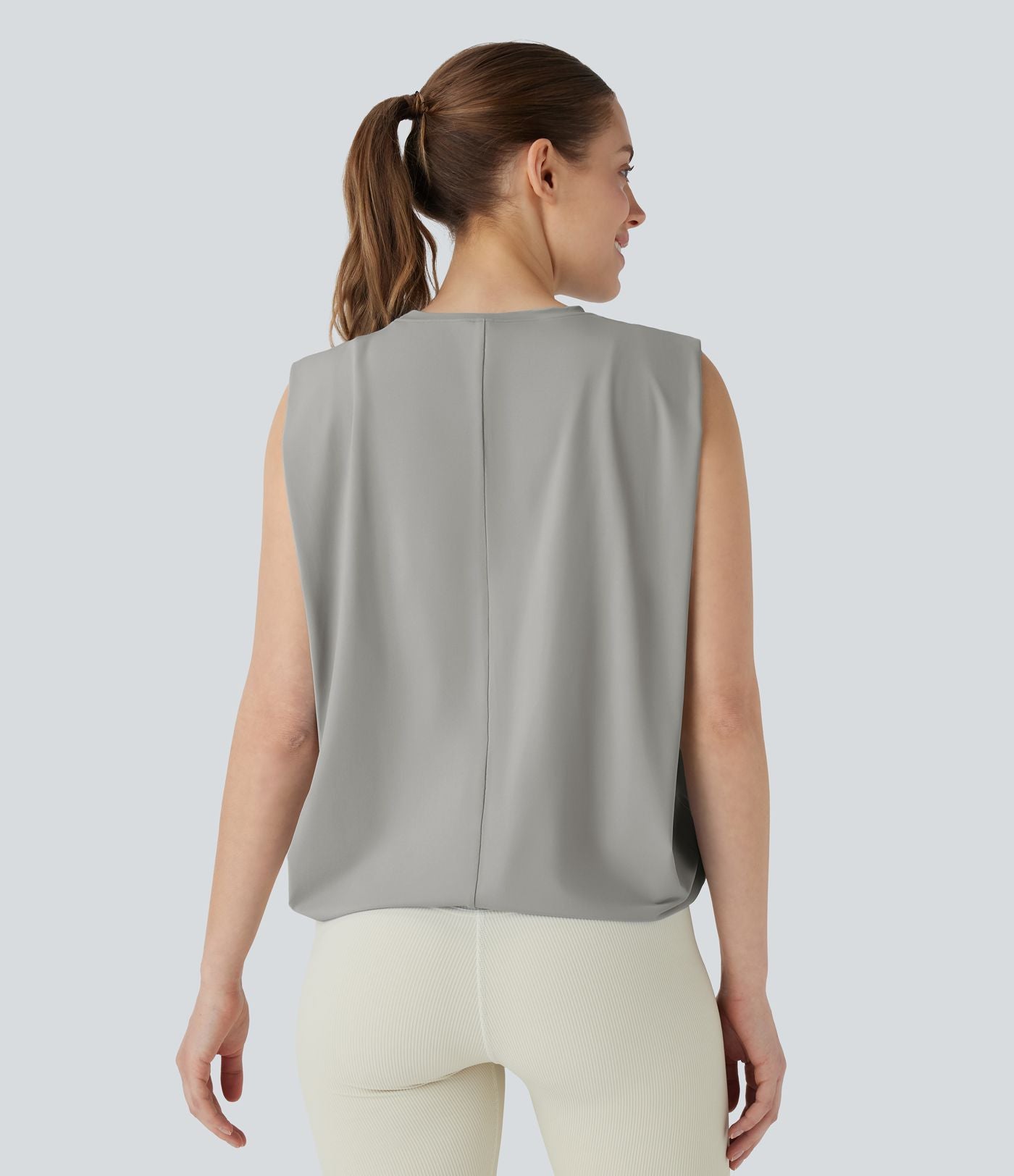 Débardeur de yoga col rond froncé, tissu rafraîchissant - Protection UPF50+