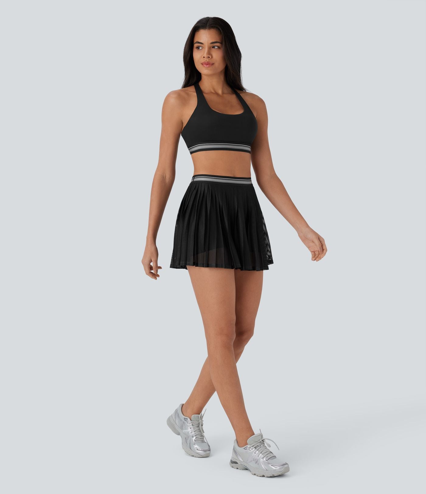 Jupe de tennis mini 2-en-1 à taille haute, color block, poches latérales, découpe plissée à effet frais InstantCool et séchage rapide