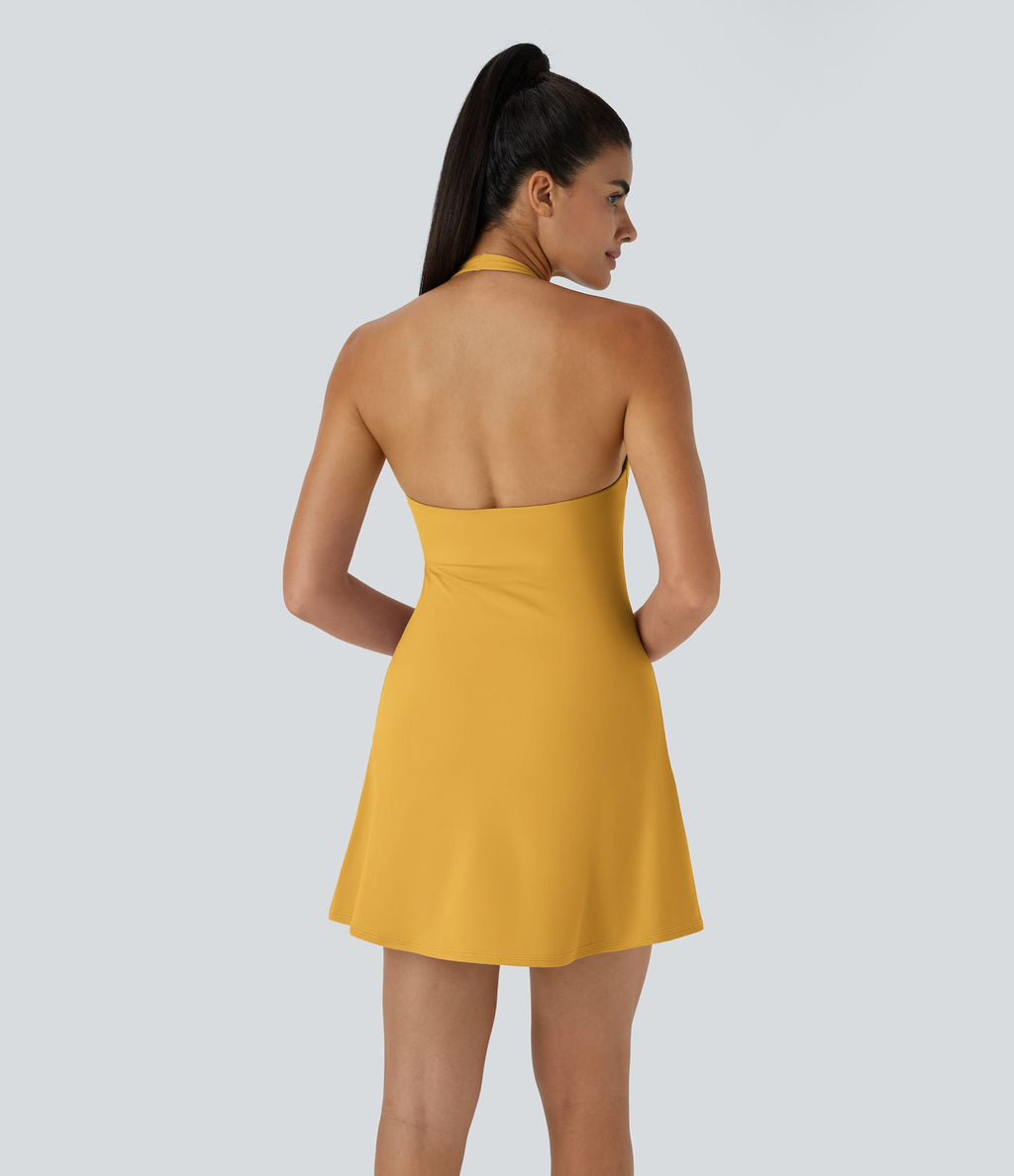 Softlyzero™ Plush Robe Sport Mini 2-en-1 à Poches Dos Nu et Col Halter