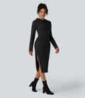 Robe midi décontractée SpacerTek™ fendue manches longues avec capuche