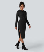 Robe midi décontractée SpacerTek™ fendue manches longues avec capuche