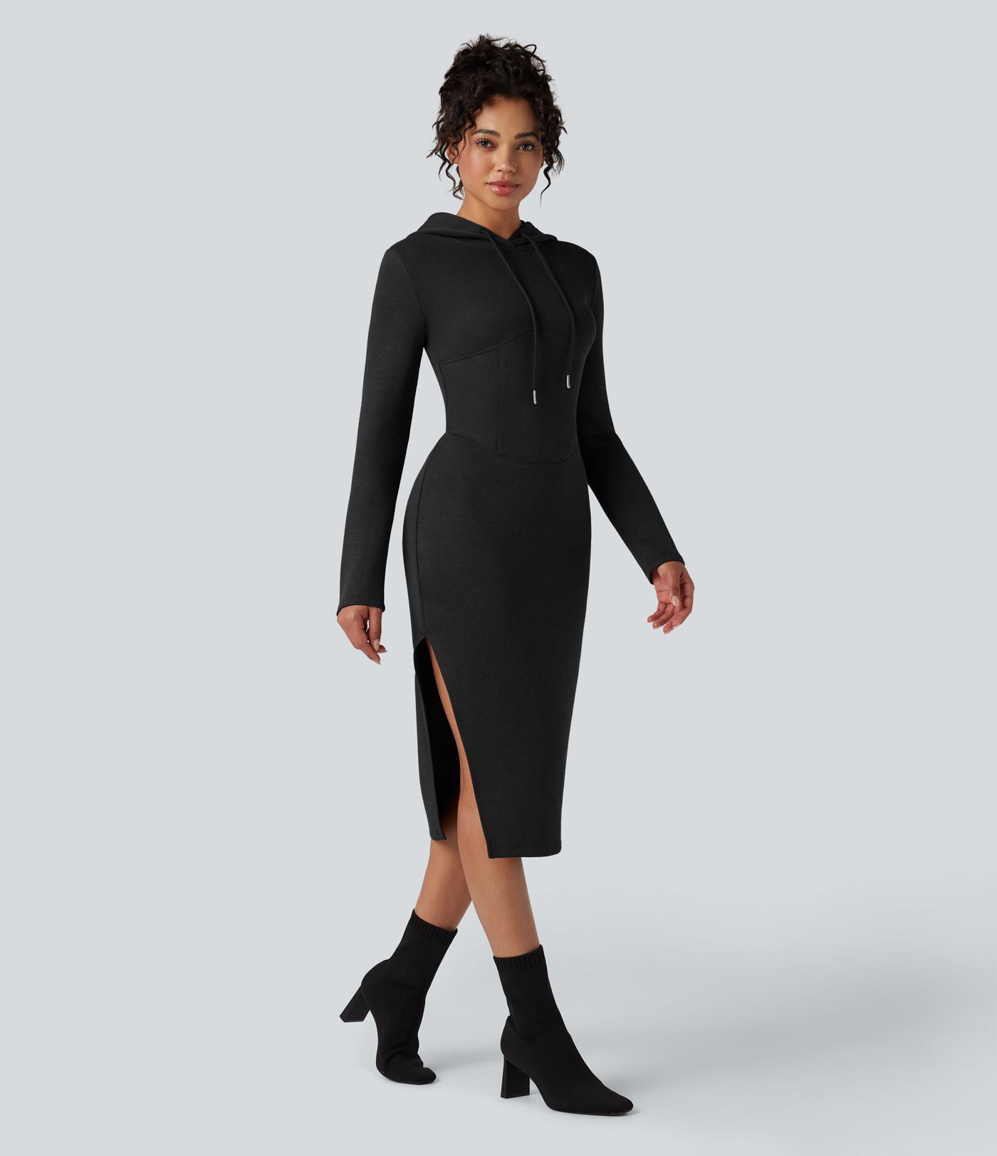 Robe midi décontractée SpacerTek™ fendue manches longues avec capuche