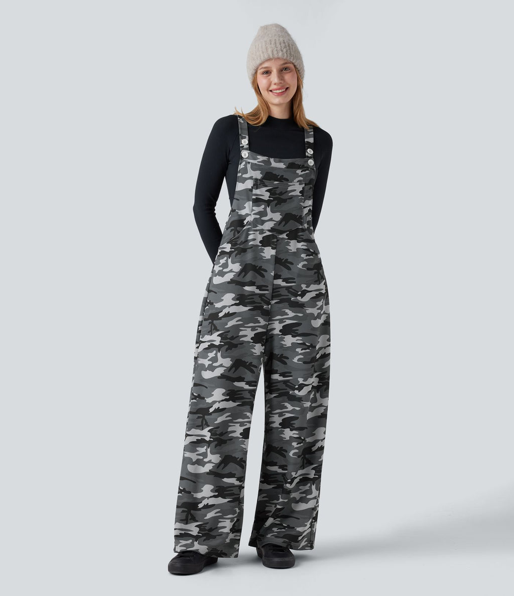 Salopette en maille gaufrée imprimé camouflage avec poches