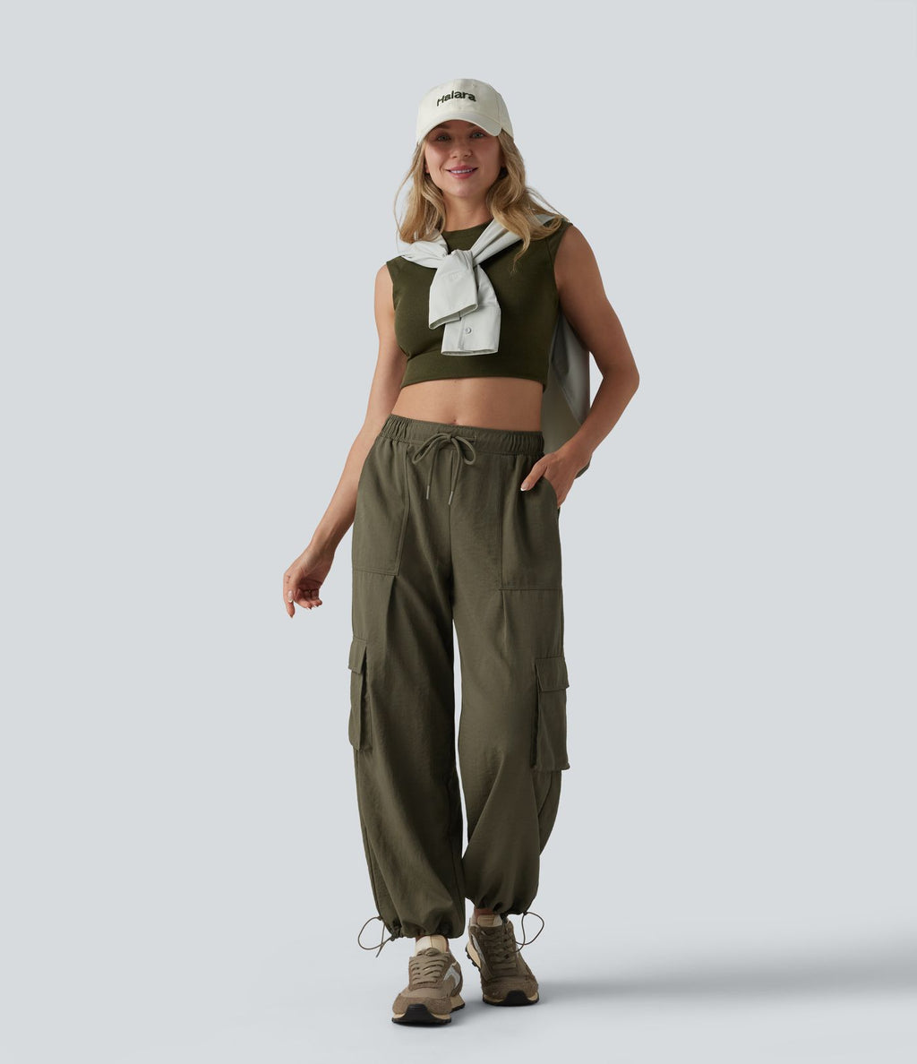 Jogging cargo coupe ballon taille mi-haute avec cordon de serrage et poches