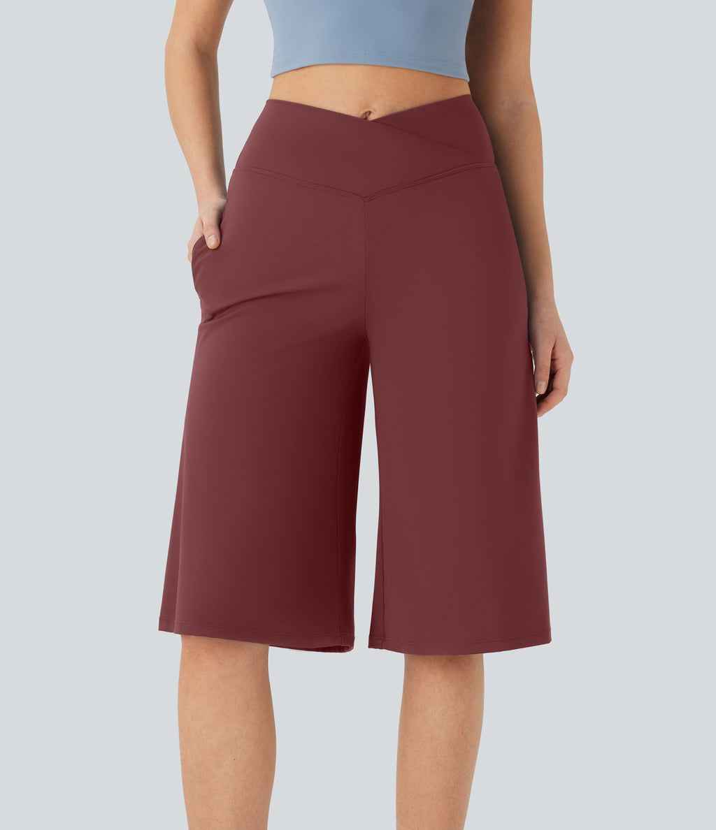 Pantacourt de yoga Cool Touch Softlyzero™ aérien à taille haute croisée, jambe large et poches