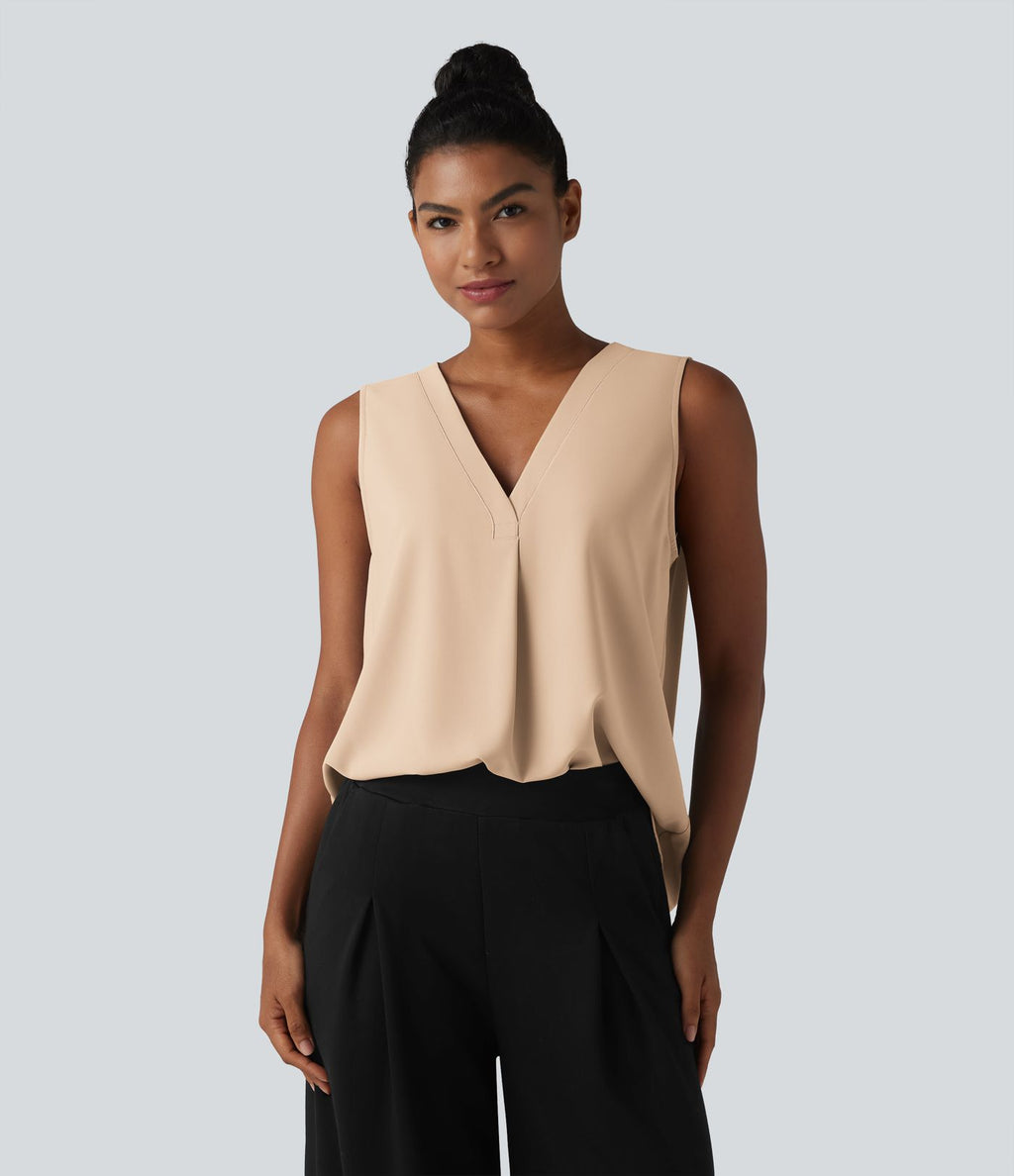 Blouse esprit bureau oversize défroissage facile, sans manches et col V