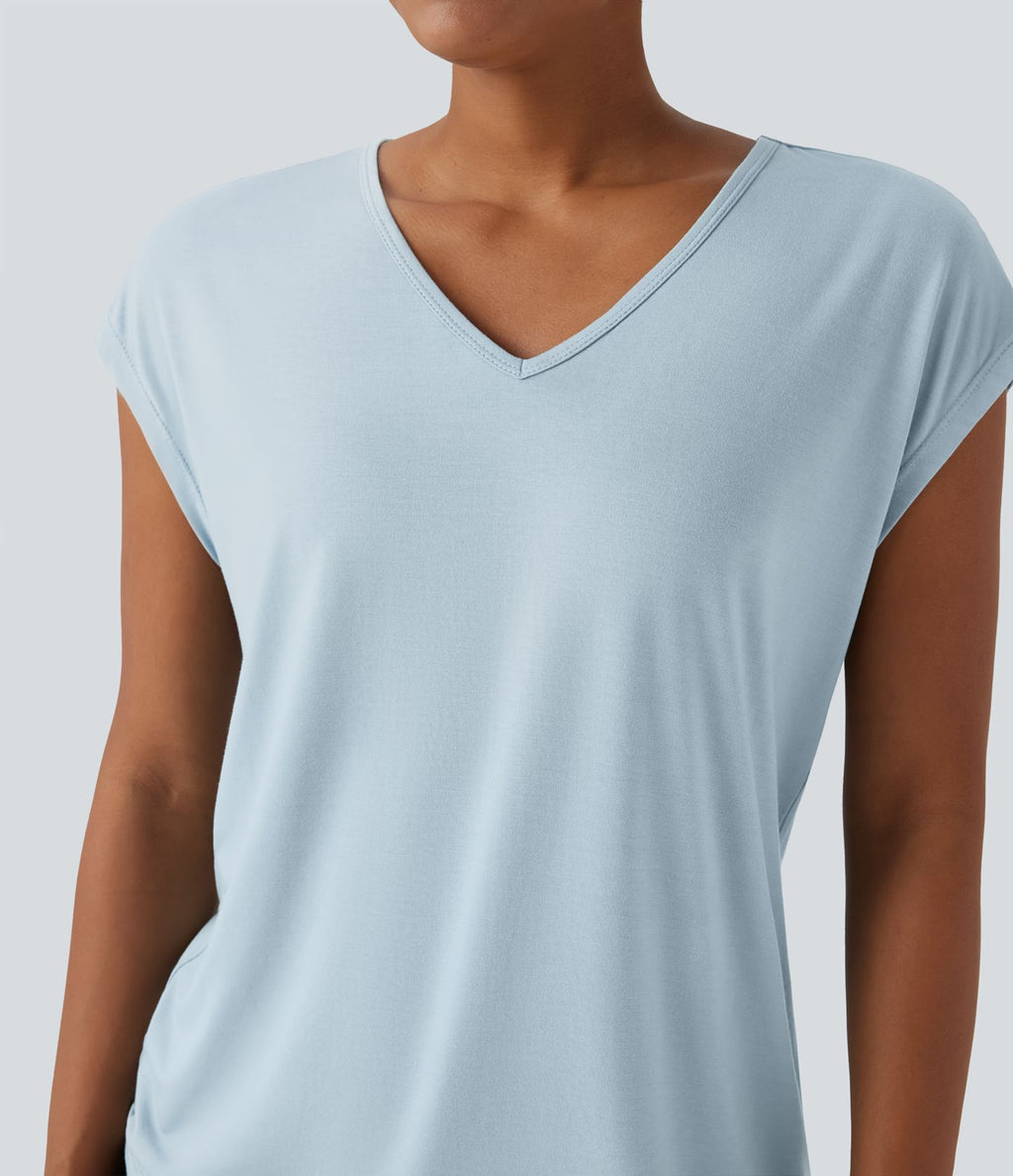 T-shirt casual col V manches courtes