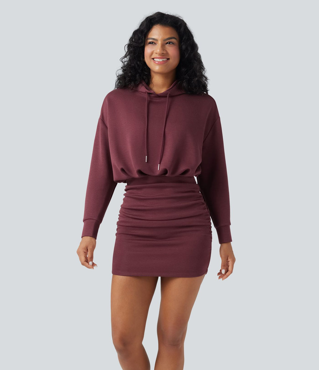 Robe décontractée SpacerTek™ mini à manches longues, effet froncé avec capuche