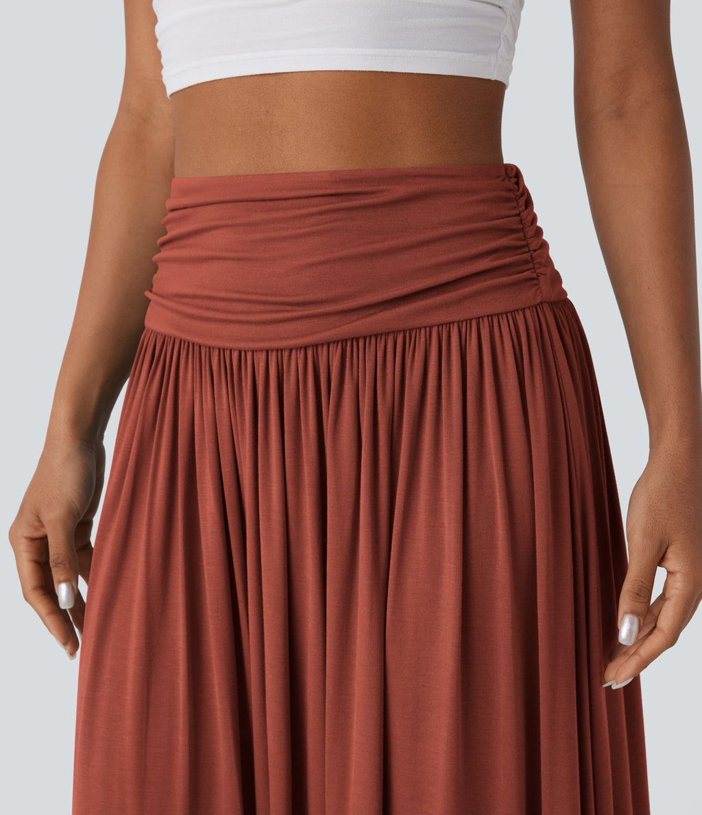 Jupe longue fluide froncée taille haute